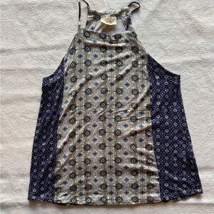 NWOT Anthropologie En Elly Blue and Cream Patterned Tank M